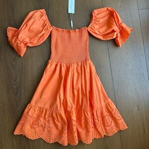 Petal & Pup Orange Puff-Sleeve Eyelet Dress